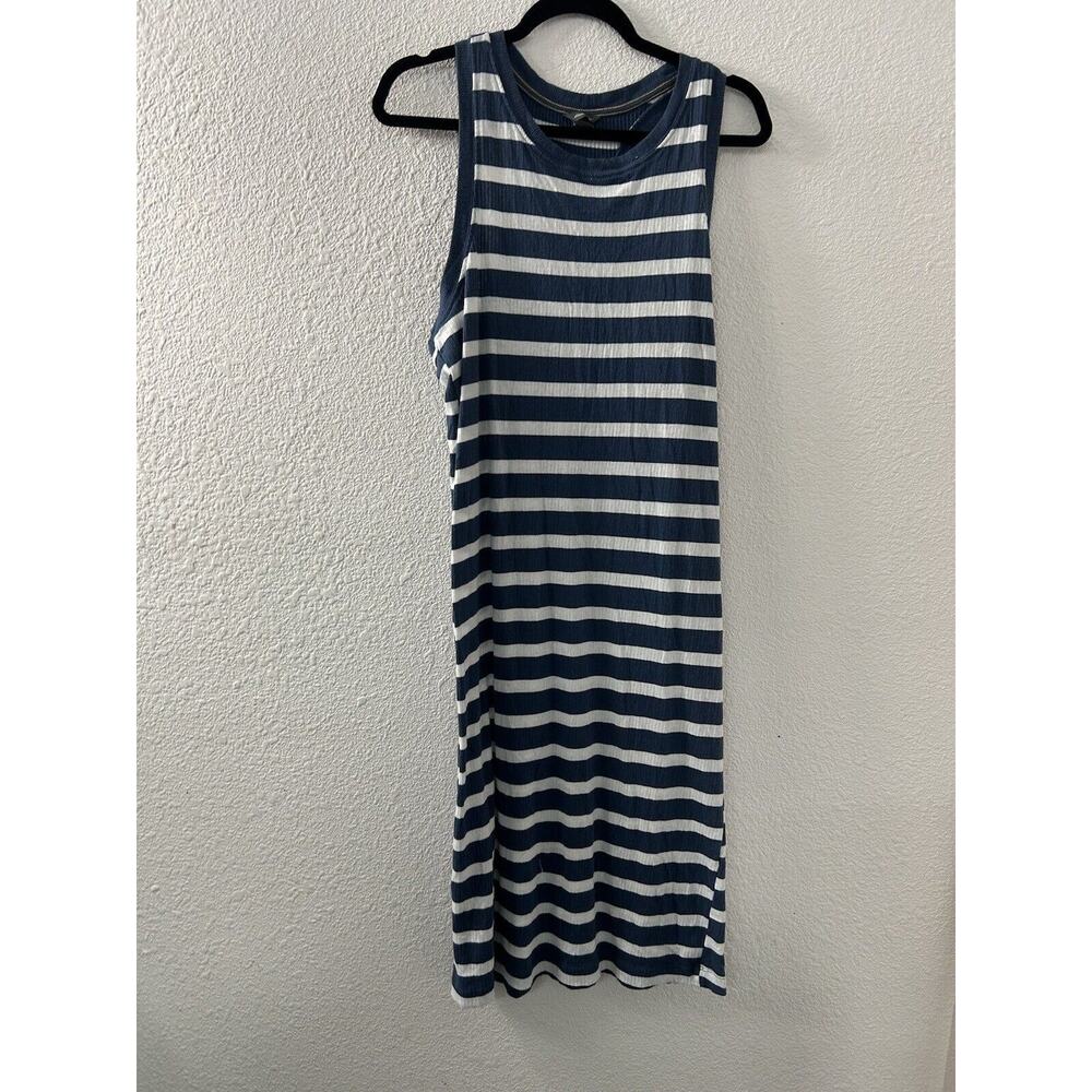 Eddie Bauer Tank Dress Womens Size XL White Blue Striped Long Maxi Summer Beach‎